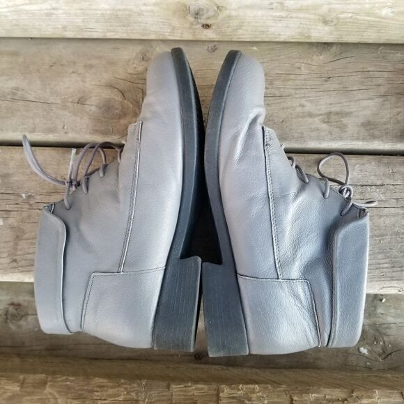 Vintage 90s y2k Steampunk Granny Punk Gray Leather Lace-up Heeled Boots Booties - Picture 3 of 10